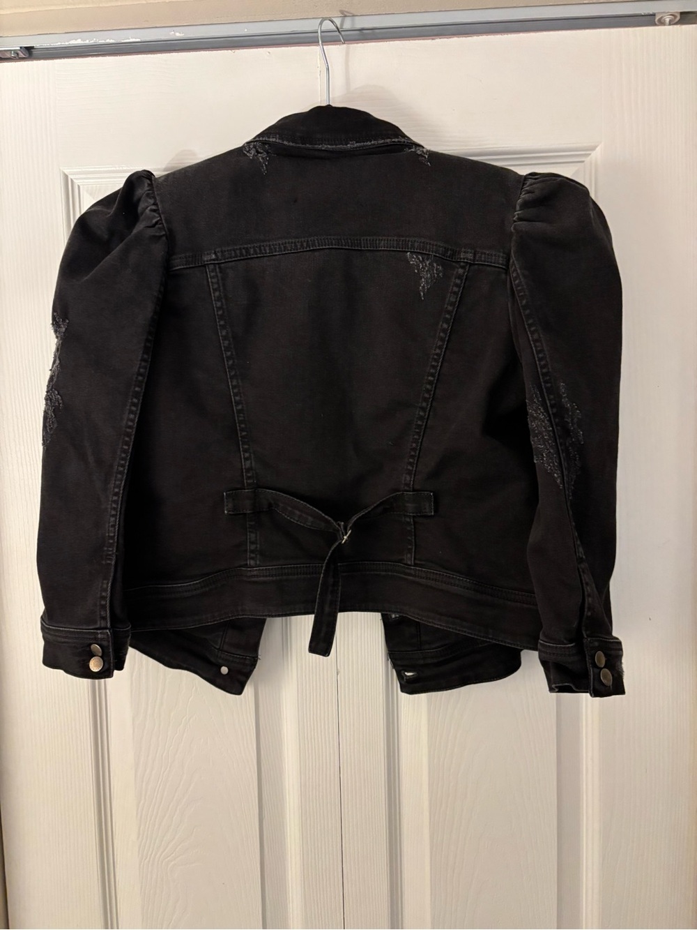 Black Puff Sleeve Denim Jacket - Women Jackets & Coats - Picture 5 of 7